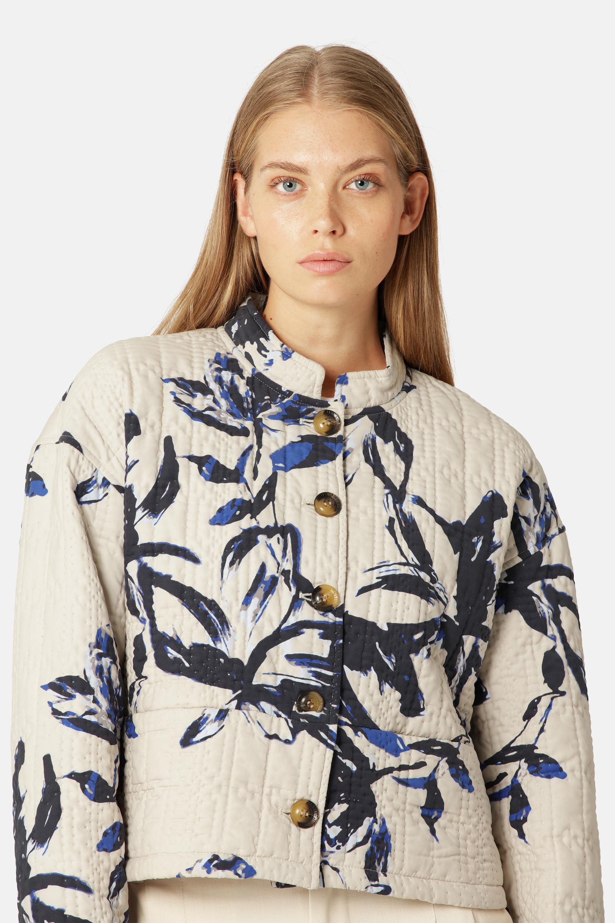 Chaqueta Acolchada Corta - Beige Artsy Stroke Flower